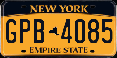 NY license plate GPB4085