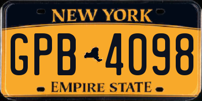 NY license plate GPB4098