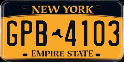 NY license plate GPB4103