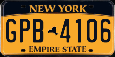 NY license plate GPB4106