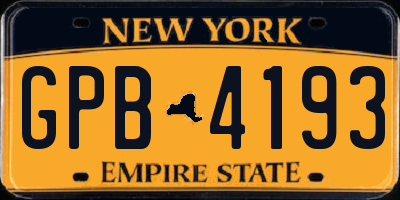 NY license plate GPB4193
