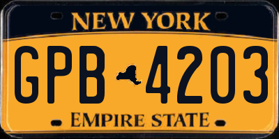 NY license plate GPB4203