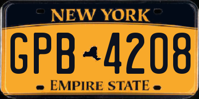 NY license plate GPB4208