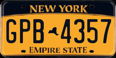 NY license plate GPB4357
