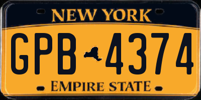NY license plate GPB4374