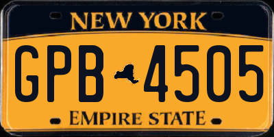 NY license plate GPB4505