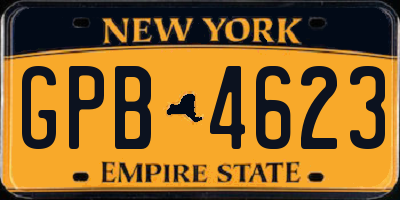 NY license plate GPB4623