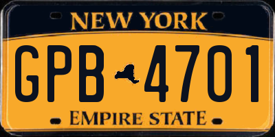 NY license plate GPB4701