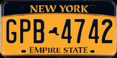 NY license plate GPB4742