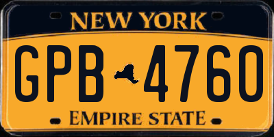 NY license plate GPB4760