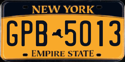 NY license plate GPB5013