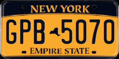 NY license plate GPB5070