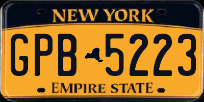 NY license plate GPB5223