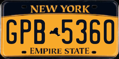 NY license plate GPB5360