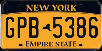 NY license plate GPB5386