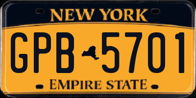 NY license plate GPB5701