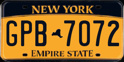 NY license plate GPB7072