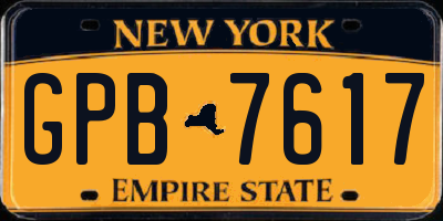 NY license plate GPB7617