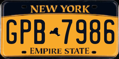 NY license plate GPB7986