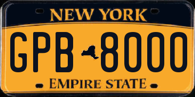 NY license plate GPB8000
