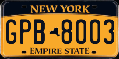 NY license plate GPB8003