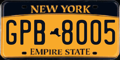 NY license plate GPB8005