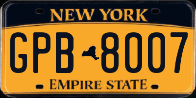 NY license plate GPB8007