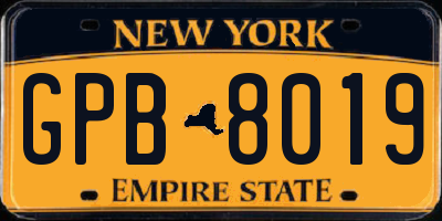 NY license plate GPB8019