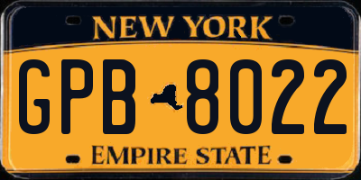 NY license plate GPB8022