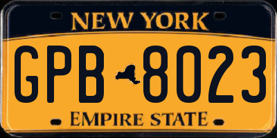 NY license plate GPB8023