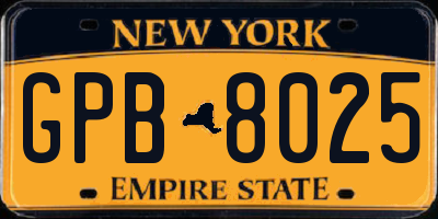 NY license plate GPB8025
