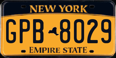 NY license plate GPB8029