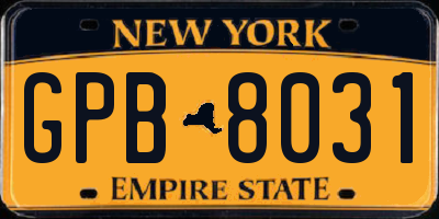 NY license plate GPB8031