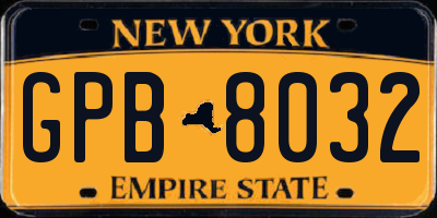 NY license plate GPB8032