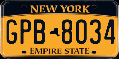 NY license plate GPB8034