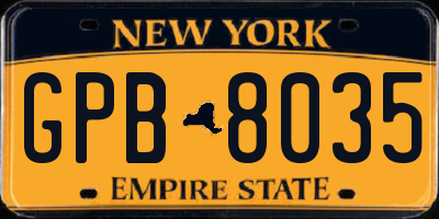 NY license plate GPB8035
