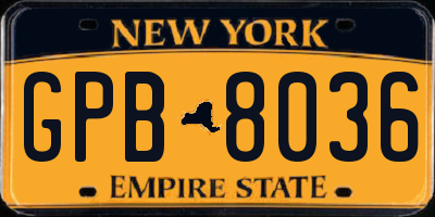NY license plate GPB8036