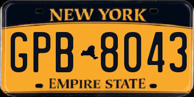 NY license plate GPB8043