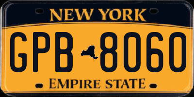 NY license plate GPB8060