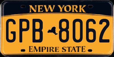 NY license plate GPB8062