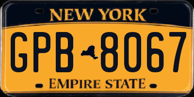 NY license plate GPB8067