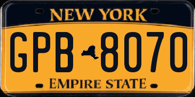 NY license plate GPB8070