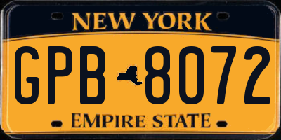 NY license plate GPB8072