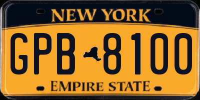 NY license plate GPB8100