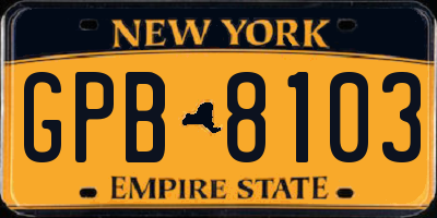 NY license plate GPB8103