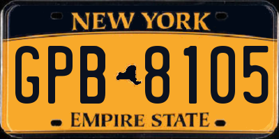 NY license plate GPB8105