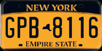 NY license plate GPB8116