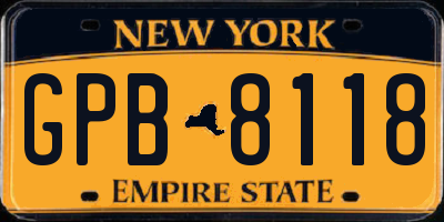 NY license plate GPB8118