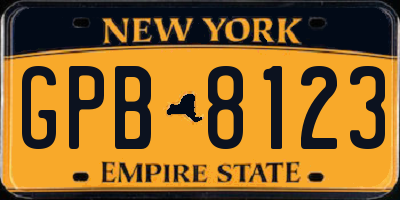 NY license plate GPB8123