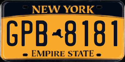 NY license plate GPB8181